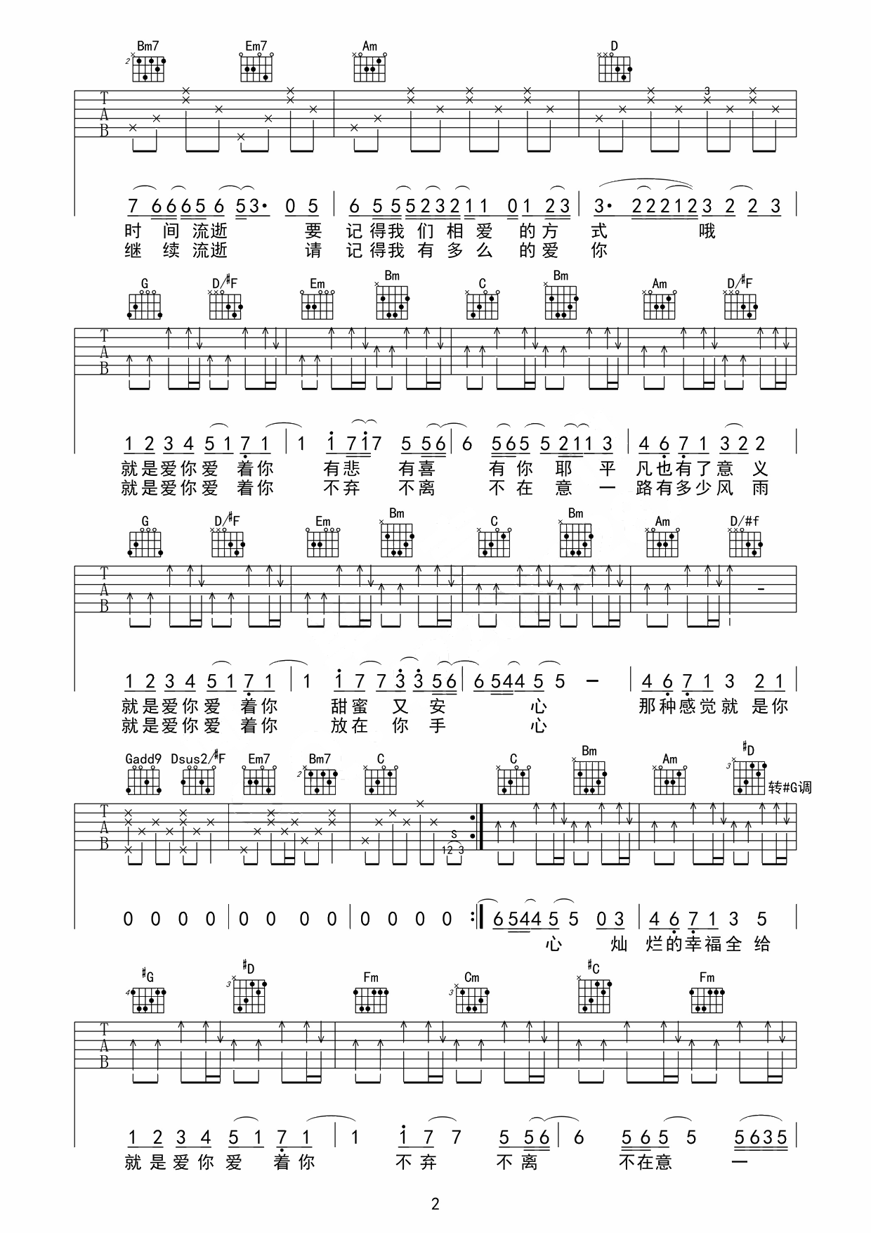 就是爱你曲谱D调吉他谱第(2)页