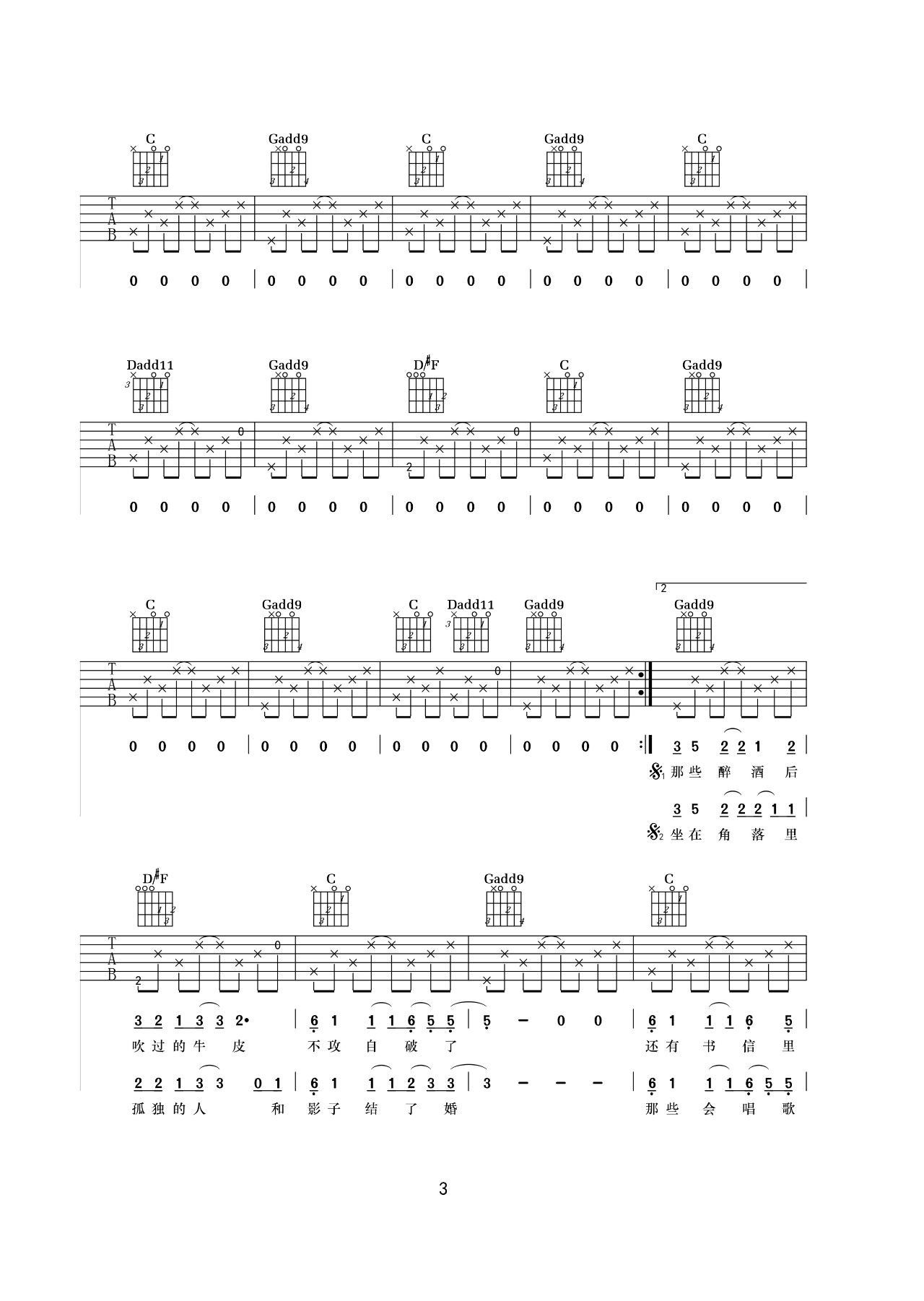 追风曲谱B调吉他谱第(3)页