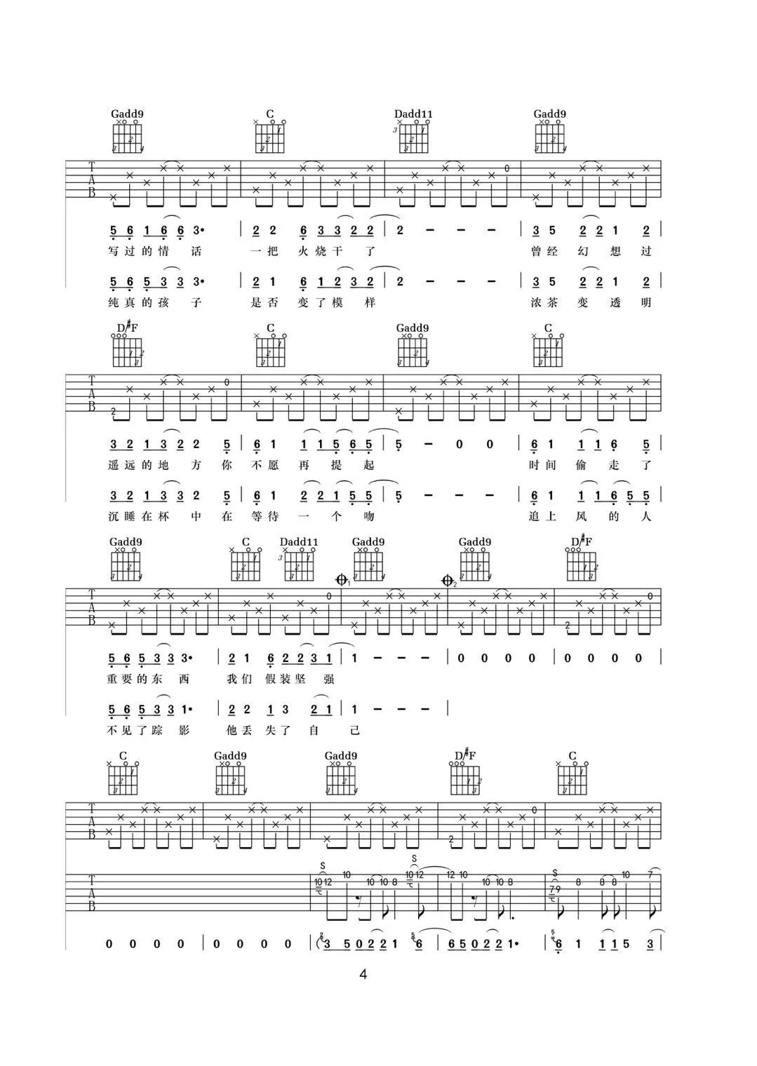 追风曲谱B调吉他谱第(4)页