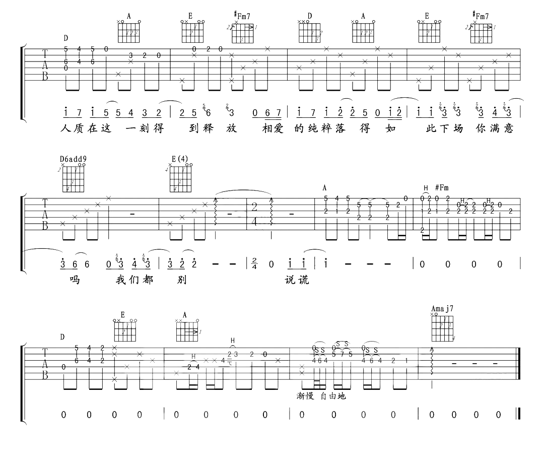人质曲谱B调吉他谱第(3)页