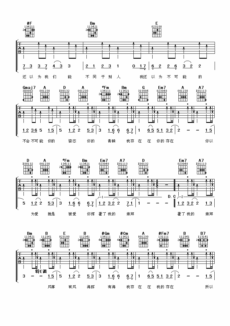 崇拜曲谱C调吉他谱第(2)页