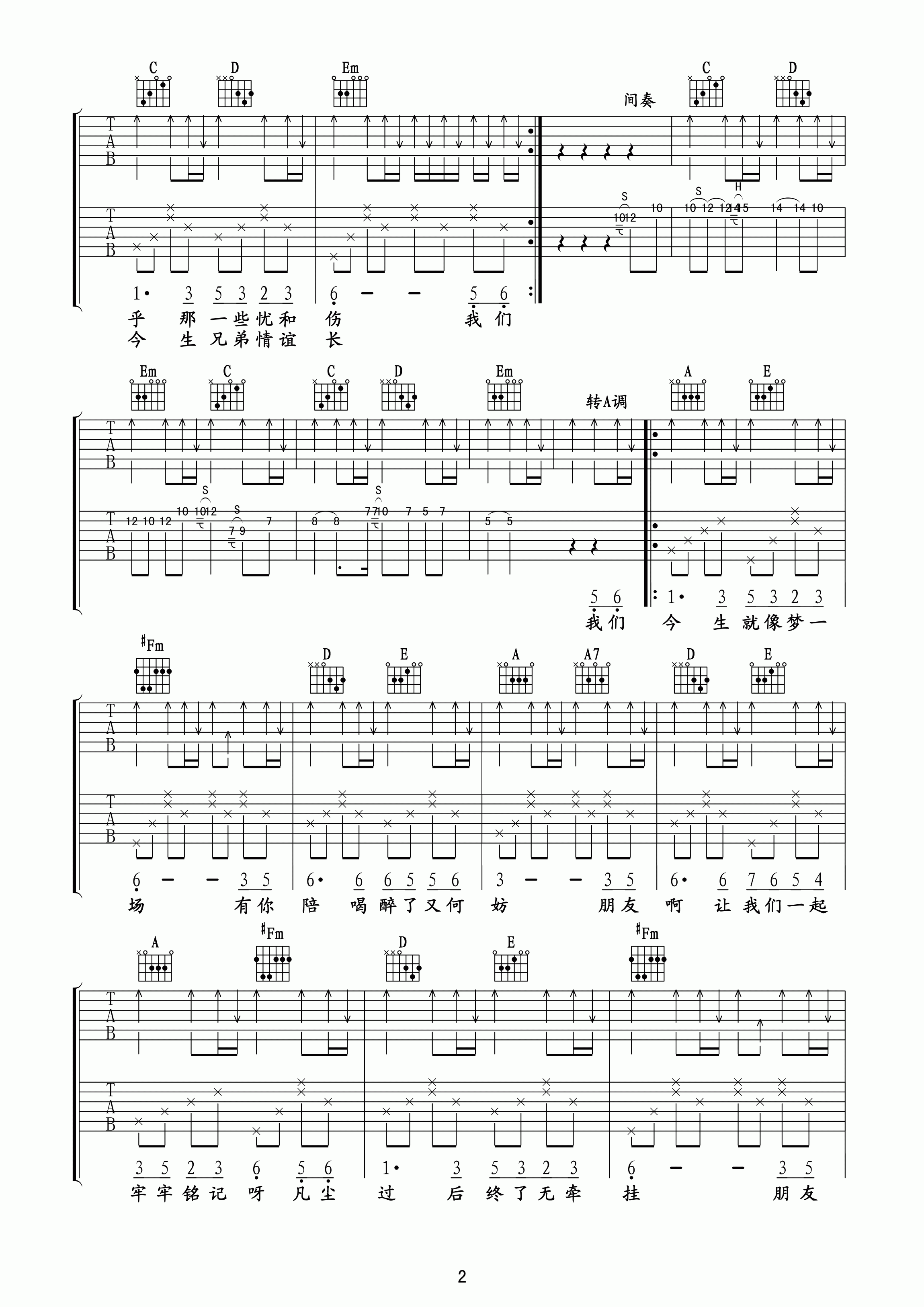 今生缘曲谱G调吉他谱第(2)页