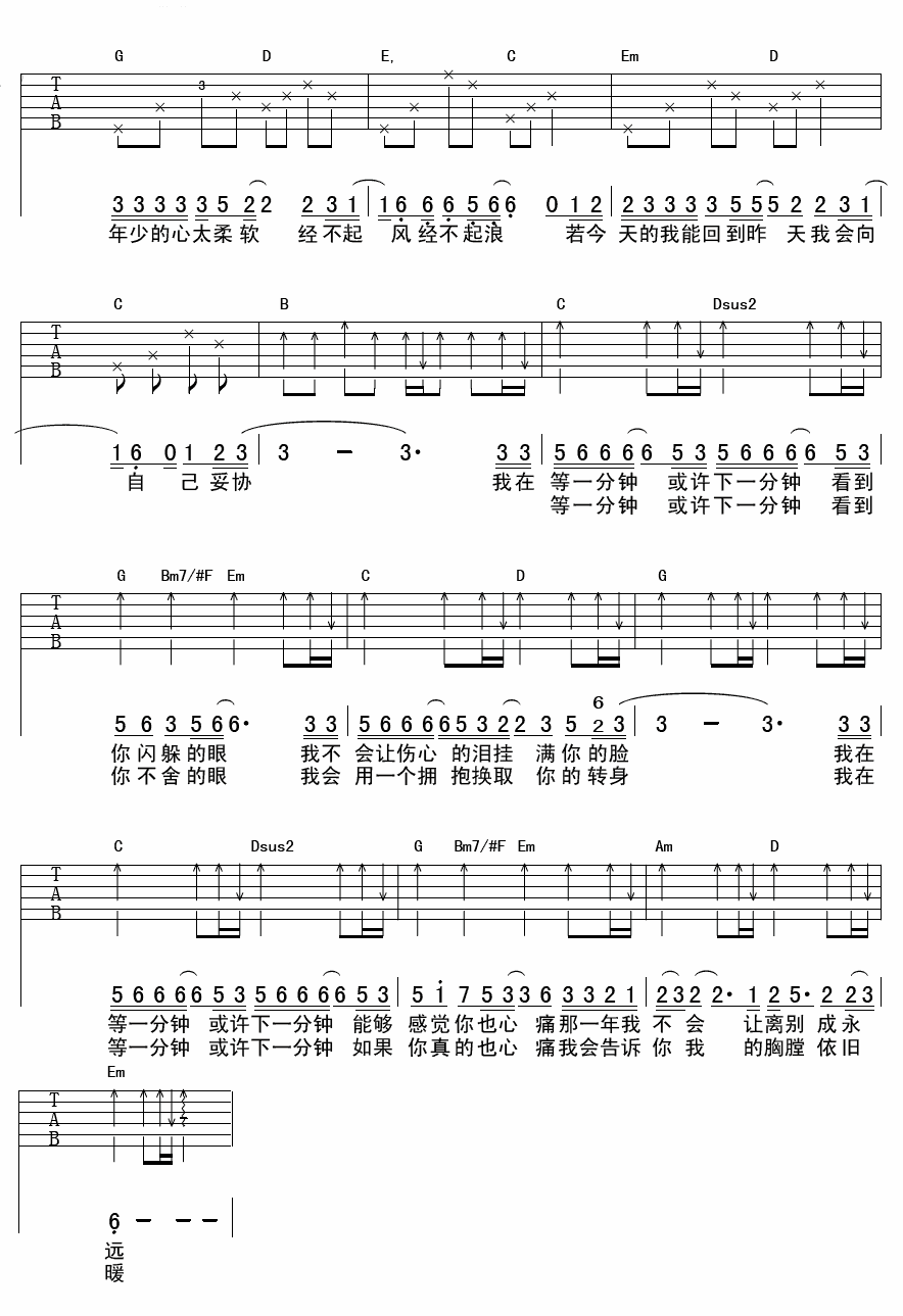 等一分钟曲谱C调吉他谱第(2)页