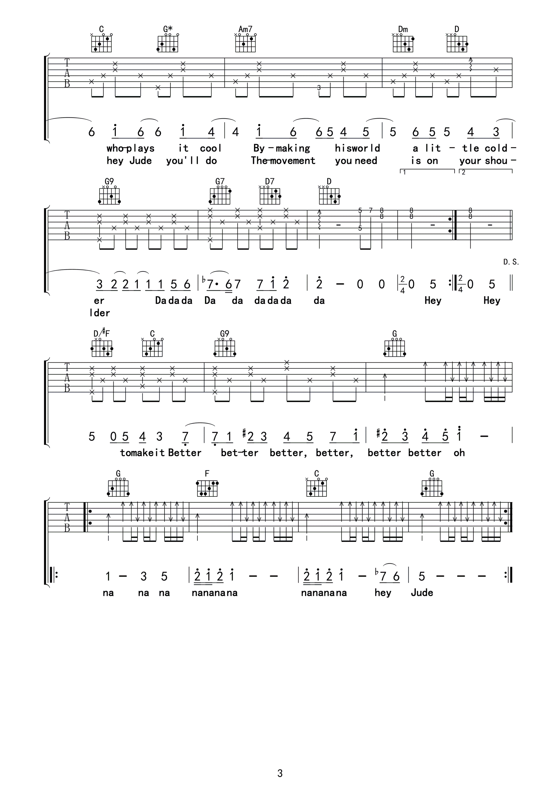 HeyJude曲谱D调吉他谱第(3)页